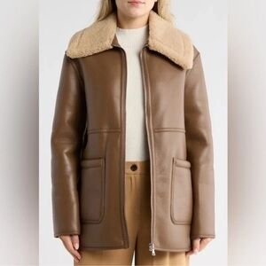Jason Wu Faux Shearling Collar Faux Leather Coat